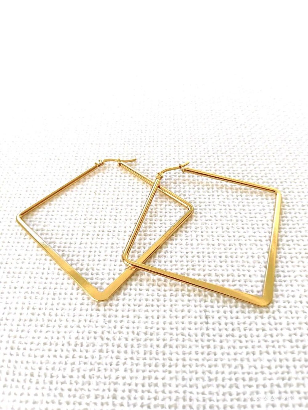 Large Gold Plated Metallic Geometric Square Hoop Flat Bottom Earrings NEW! 2x2"